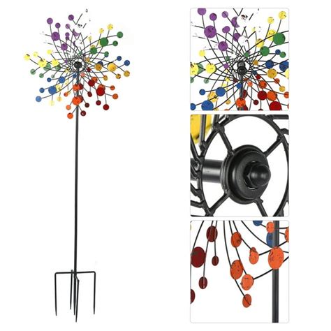 Fdit Colorful Stylish Garden Windmill Iron Wind Spinners Garden Lawn