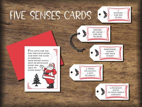 Five Senses T Tags And Card Secret Santa Exchange Instant Etsy