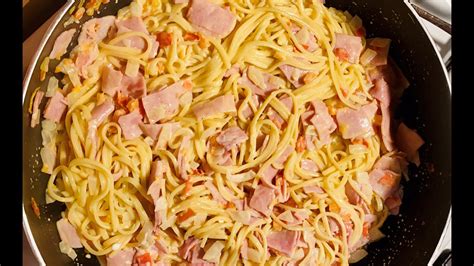 Como hacer espagueti con jamón y crema receta facil YouTube