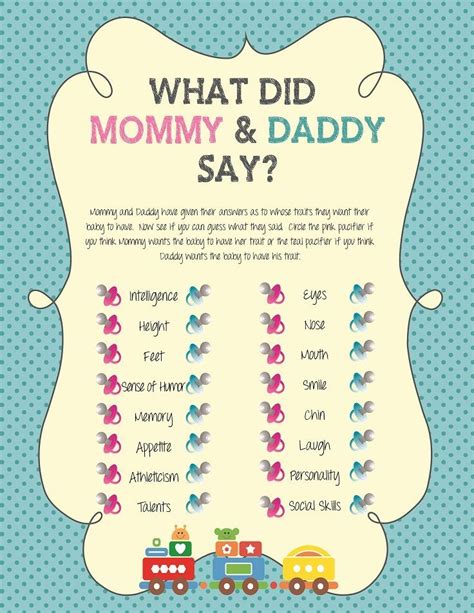 Baby Shower Game What Did Mommy And Daddy Say Train Shower Game