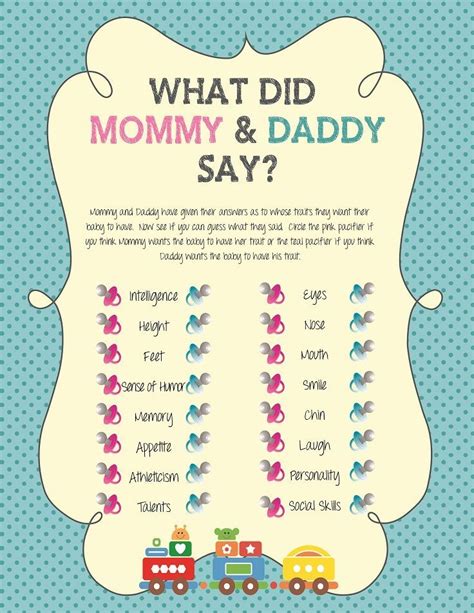 Looking for some fun baby shower games? Baby Shower Game, What did Mommy and Daddy Say, Pink ...