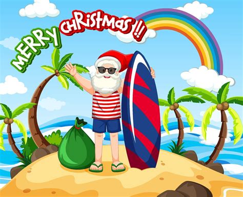 Santa Claus On The Beach Island For Summer Christmas 2145661 Vector Art