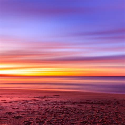 2048x2048 Purple Sky Beach Sunset Sand Footprints Ipad Air Hd 4k