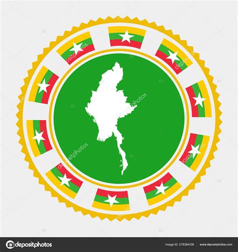 Myanmar Flat Stamp Round Logo With Map And Flag Of Myanmar Vector
