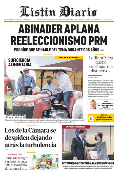 Portada Periódico Listín Diario Jueves 15 De Abril 2021 Dominicanado