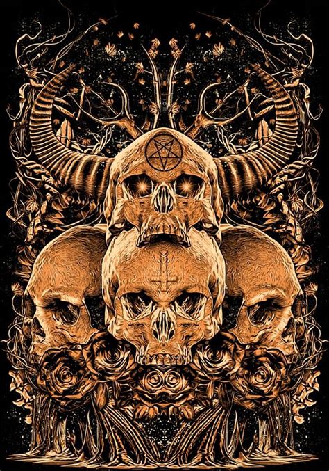 Occult 666 Death Metal Skeleton Skeleton Baphomet Wall Canvas Satanic