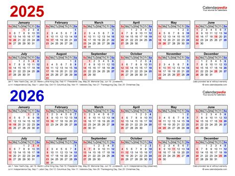 2025 2026 Two Year Calendar Free Printable Word Templates