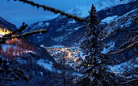 Due to health and safety concerns, the swiss government. Alps, Switzerland, mountains, trees, winter, snow, house, night wallpaper | travel and world ...