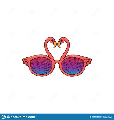 Tropical Flamingo Shaped Sunglasses With Two Pink Birds And Colorful