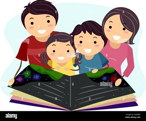 Ilustración De Una Familia Leyendo Un Libro Juntos Fotografía De Stock