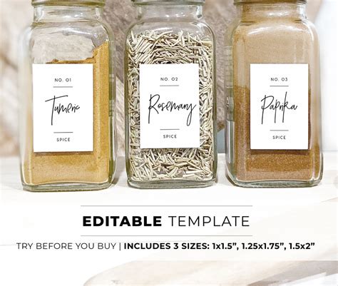 Minimalist Spice Jar Label Template Sizes Pantry Printable Etsy