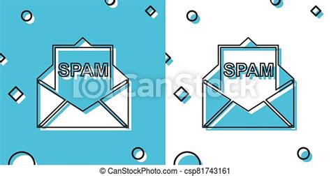 Black Envelope With Spam Icon Isolated On Blue And White Background Concept Of Virus Piracy
