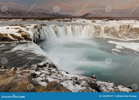 Godafoss God S Waterfall In Iceland At Winter Stock Image Image Of