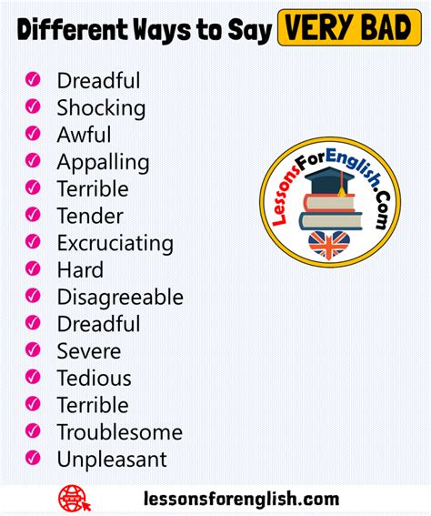 14 Different Ways To Say Very Bad In English Vocabulary Lessons For