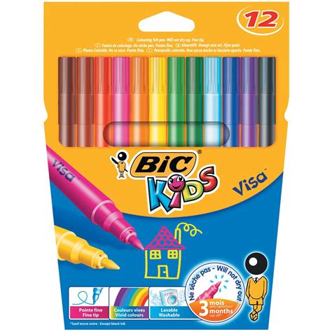 Bic Kids Visa Felt Tip Colouring Pens Washable Ink Fine Tip Wallet