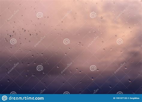 Raindrops On Window Evening Cloudy Sky Outside The Window Stock Image