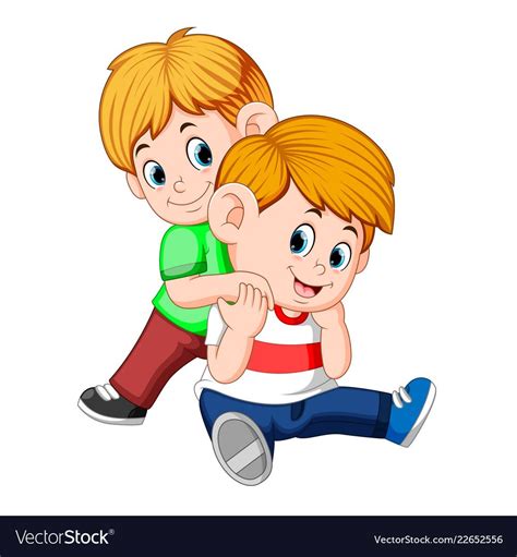 Illustration Of Boy And Her Brother On Her Back Playing Together