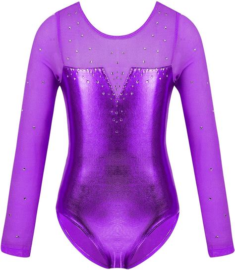 Yizyif Kids Girls Long Sleeve Gymnastics Leotards Shiny Sparkle Scoop