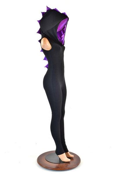 Black And Purple Hooded Catsuit Coquetry Clothing