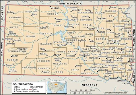 Labeled Map Of South Dakota With Capital And Cities