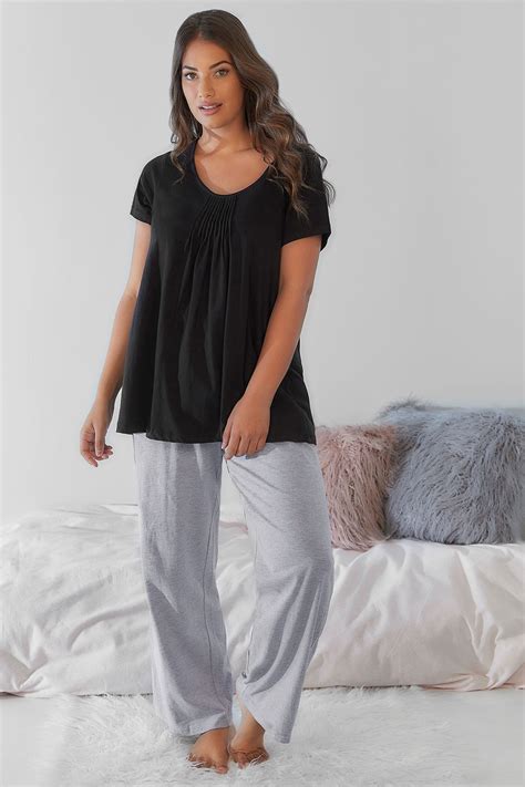 Black Pyjama Top With Pleated Front Plus Size 18 To 36