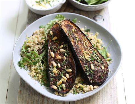 Baharat Baked Aubergines With Couscous Abel Cole