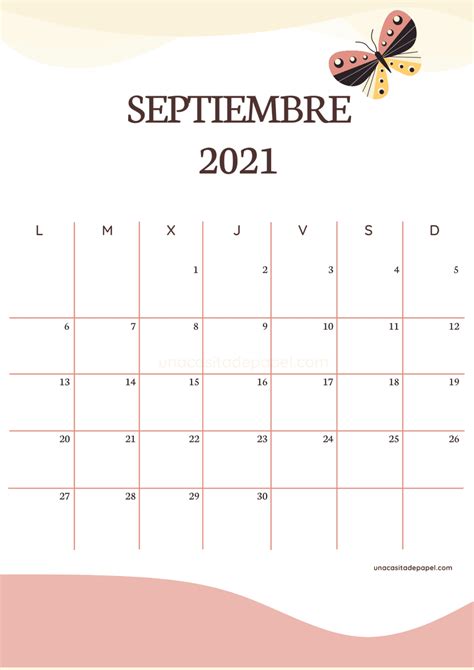 Calendario Septiembre 2021 Para Imprimir Gratis ️ Una Casita De Papel