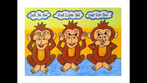How To Draw Mahatma Gandhi 3 Monkeys Drawingbapus Three Monkeys