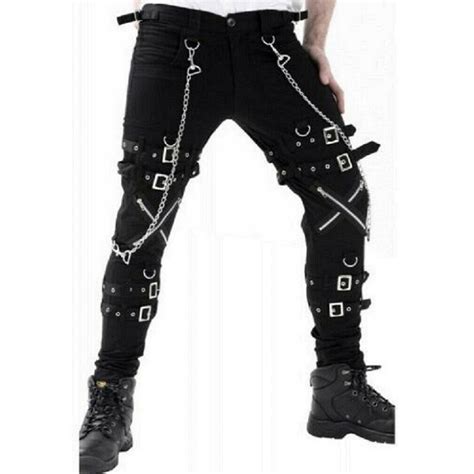 women gothic bondage rock black punk buckle zips chain strap trouser