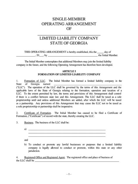 Llc Operating Agreement Georgia 2020 2022 Fill And Sign Printable
