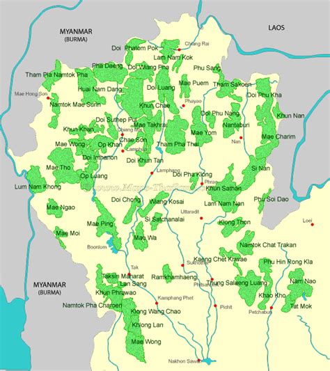 Map Of Thailand National Parks Northern Thailand
