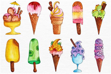 Watercolor Ice Creams By Draw Wing Zen TheHungryJPEG