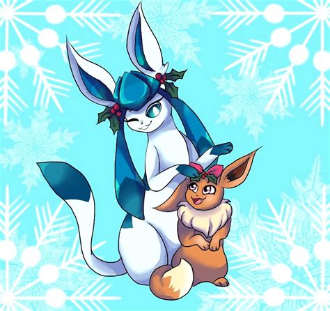 Glaceon And Eevee Christmas Glaceon Eeveelutions Pokemon Christmas Eeveelution Eevee