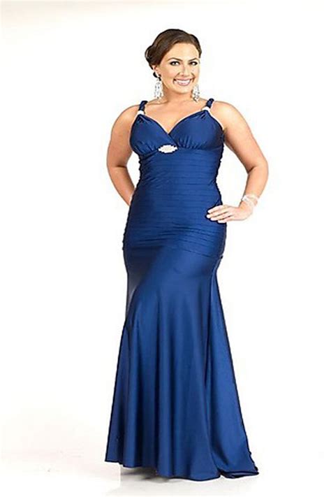 plus size sweep train spaghetti straps royal blue satin dress evening dresses plus size