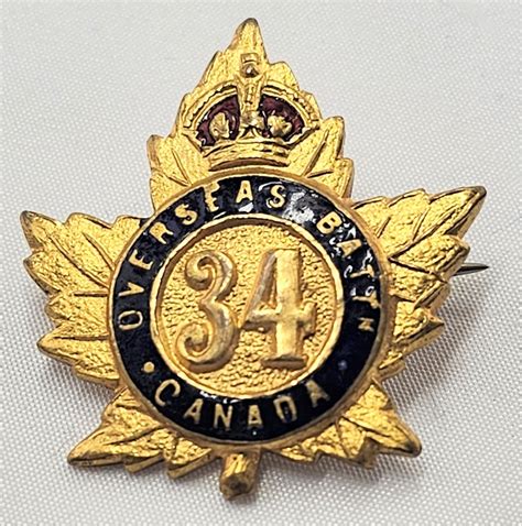 Ww1 Canadian 34 Battalion Overseas Badge Time Militaria