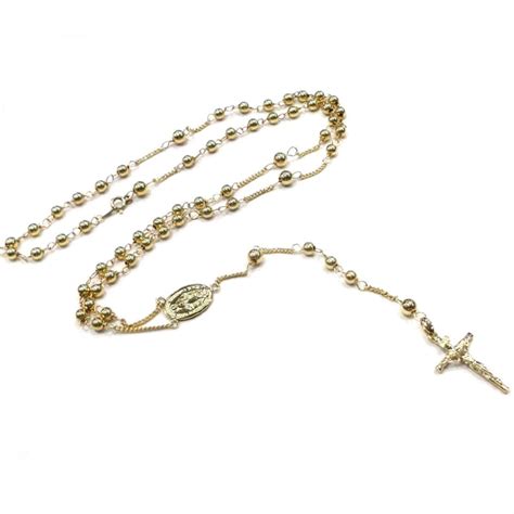 14k Solid Gold Rosary Necklace 5 Decades By Estherleejewel Etsy