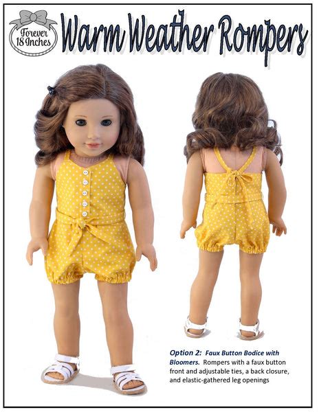 forever 18 inches warm weather rompers doll clothes pattern 18 inch american girl dolls pixie