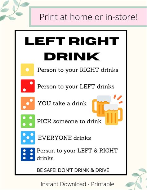 Left Right Drink Party Game Drunk Dice Game Drinking Games Etsy Canada