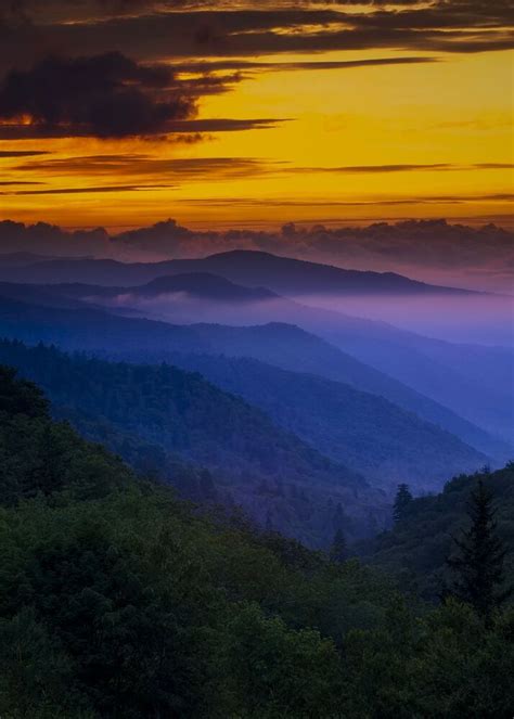 Sunset In The Great Smoky Mountains National Park Mountains In