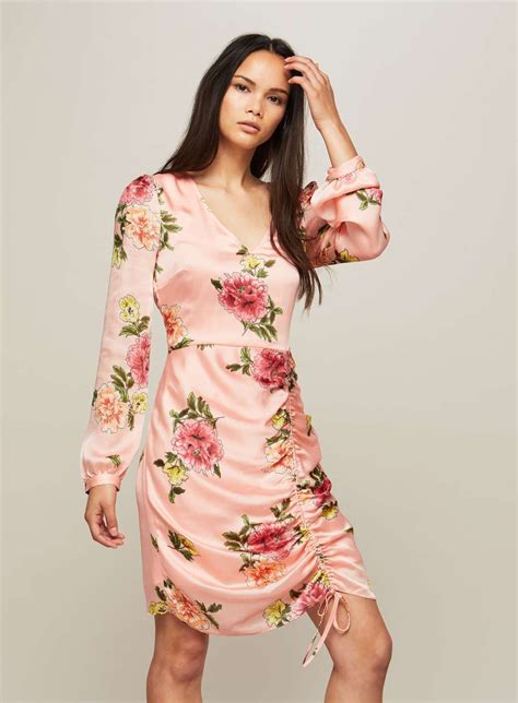 Pink Floral Print Ruched Shift Dress Soft Dress Dresses Miss Dress
