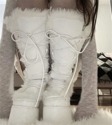Pin By Aly Sanchez On Winter Fashion Inspo Fluffy Boots White Winter Boots White Snow Boots