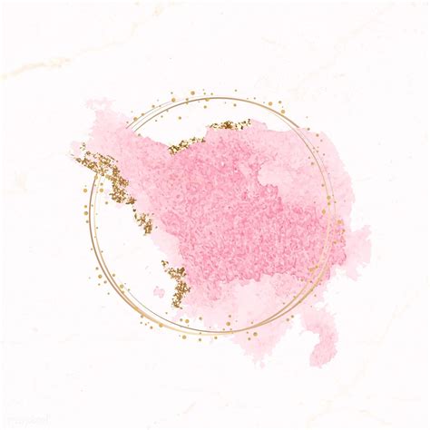 Gold Round Frame On Pink Watercolor Background Vector Premium Image