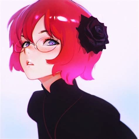 Anime 1080x1080 Anime Anime Girls Short Hair Redhead Purple Eyes Glasses Ilya Kuvshinov 5 Anime
