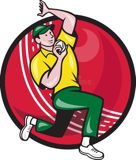 Cricket Fast Bowler Bowling Ball Front Cartoon Stock Illustration