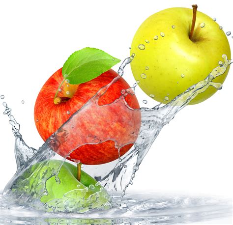 Three Green And Red Apples Water Squirt Apples Fruit Fresh Water