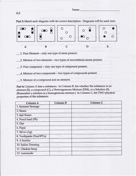 Elements Compounds And Mixtures Worksheet With Answers