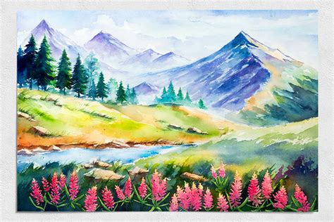 Spring Landscapes Watercolor 16169 Illustrations Design Bundles