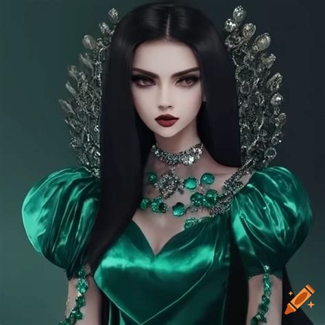 Dark Haired Princess In A Long Green Sequin Dress On Craiyon