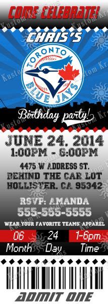 Mlb Toronto Blue Jays Ticket Birthday Invitation Red Birthday Party