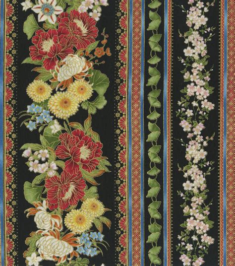 Premium Cotton Fabric Asian Floral Stripe Metallic Joann